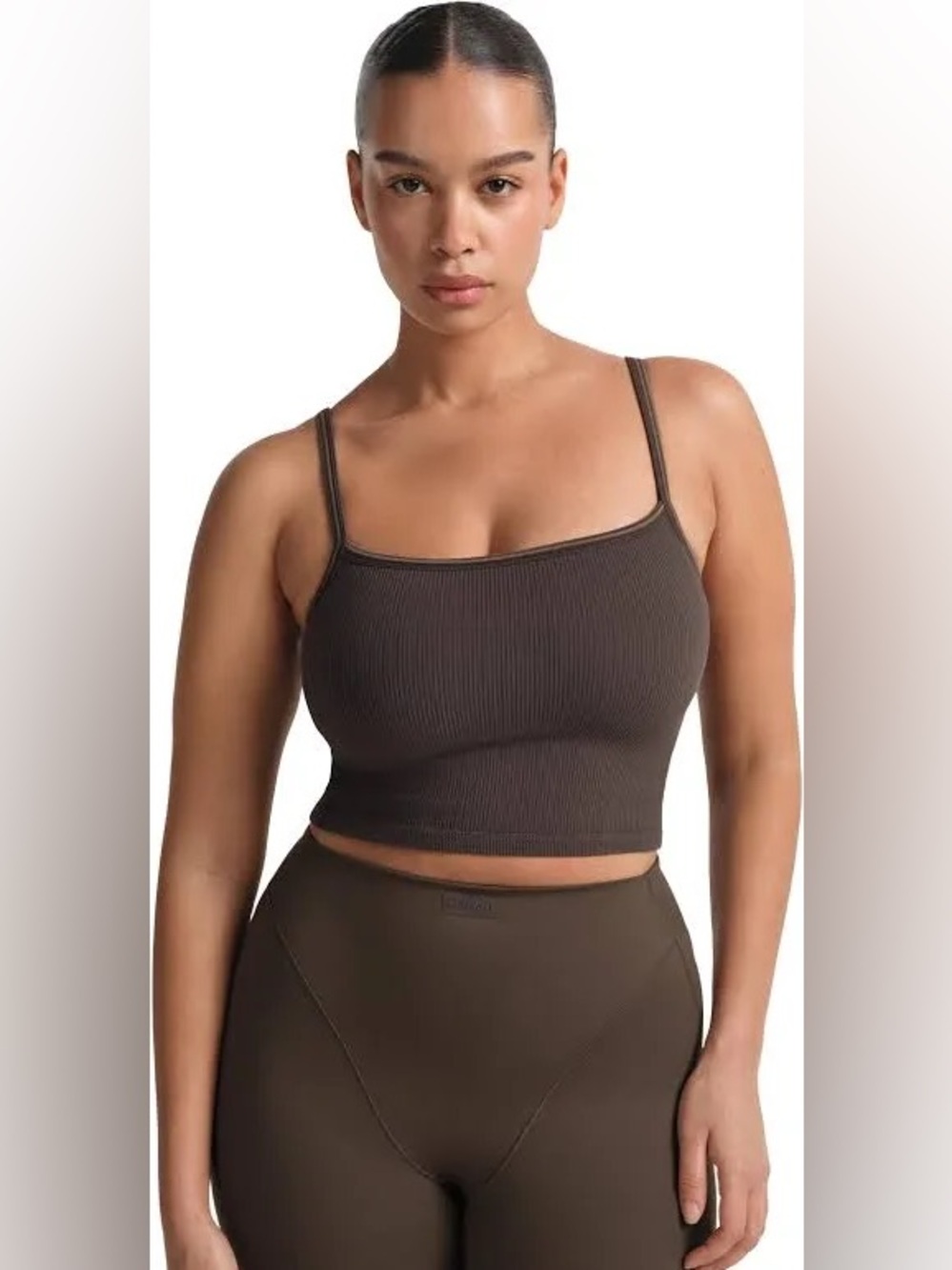 SKIMS Nike Ribbed Seamless Cami Tank in Chocolate Brown Size Large EUC